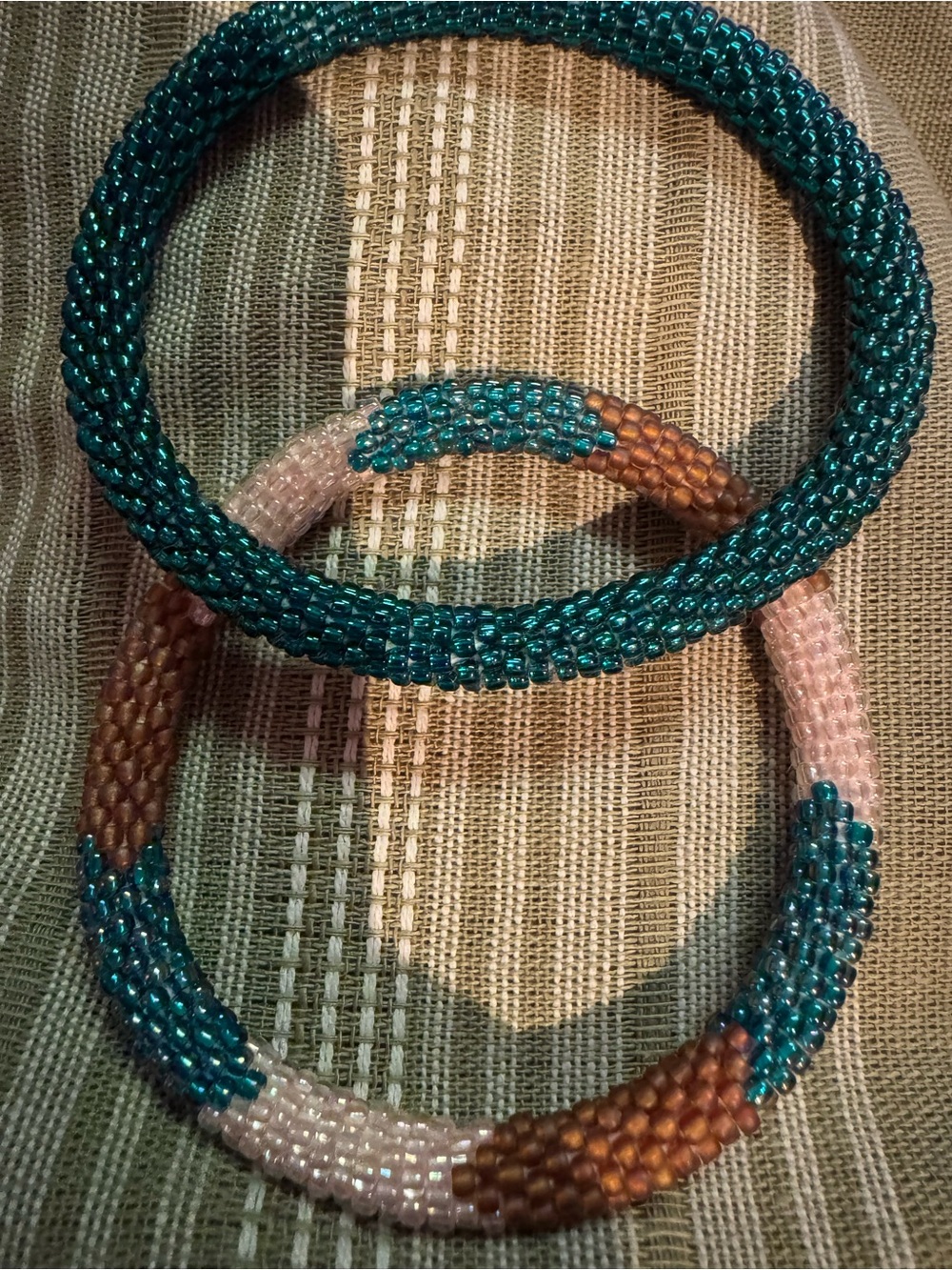 Nogu Teal and Pink glass Bead roll on Bracelets